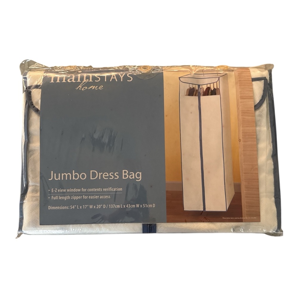 Mainstays Home White Jumbo Hanging Dress Bag Closet Organizer New 54x17x20"